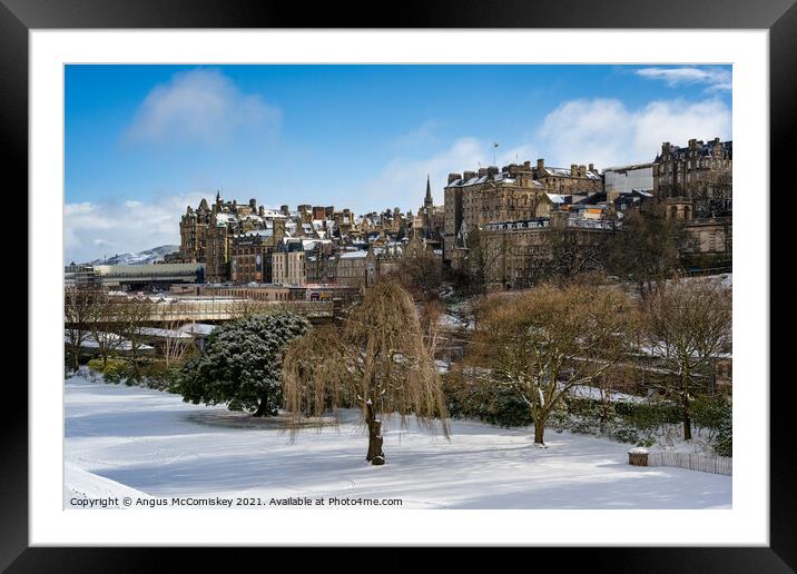 Edinburgh Old Town in snow Framed Mounted Print by Angus McComiskey