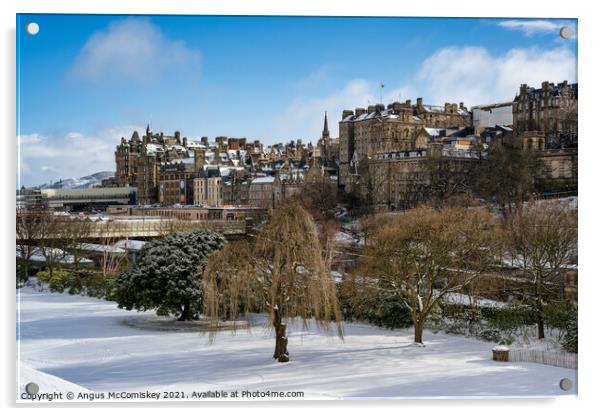 Edinburgh Old Town in snow Acrylic by Angus McComiskey