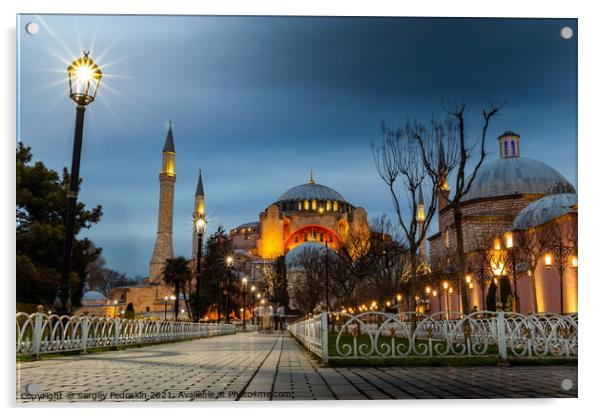 Hagia Sophia (Ayasofya). View from the Sultan Ahmet Park.  Acrylic by Sergey Fedoskin