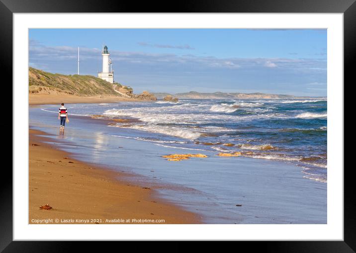 Stroll on the beach - Point Lonsdale Framed Mounted Print by Laszlo Konya