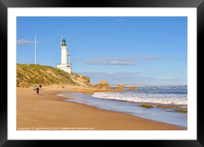 Stroll on the beach - Point Lonsdale Framed Mounted Print by Laszlo Konya