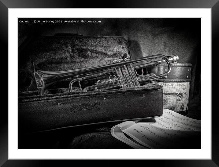 Trumpet in black and white  Framed Mounted Print by Aimie Burley