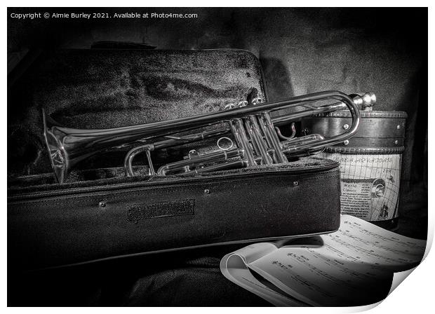 Trumpet in black and white  Print by Aimie Burley