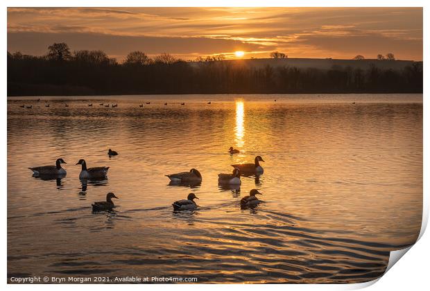 Cosmeston lake at sunset Print by Bryn Morgan