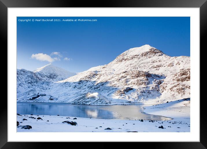 Snowdon and Crib Goch in Winter Snow Framed Mounted Print by Pearl Bucknall