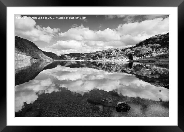Monochrome Llyn Dinas Lake in Snowdonia Framed Mounted Print by Pearl Bucknall
