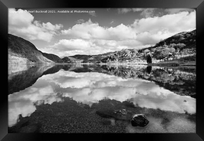 Monochrome Llyn Dinas Lake in Snowdonia Framed Print by Pearl Bucknall