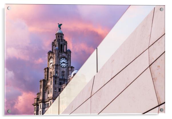 Liver Building behind an abstract building Acrylic by Jason Wells