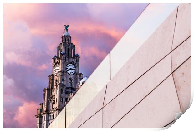 Liver Building behind an abstract building Print by Jason Wells