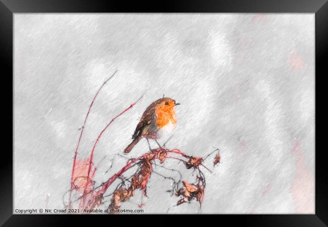 Digital Sketch of a Robin Framed Print by Nic Croad