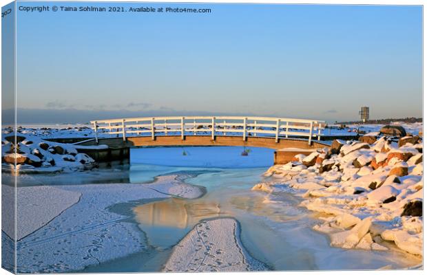 Breakwater on Cold Morning Canvas Print by Taina Sohlman