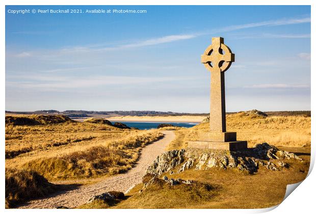 Llanddwyn Island Celtic Cross Anglesey Print by Pearl Bucknall