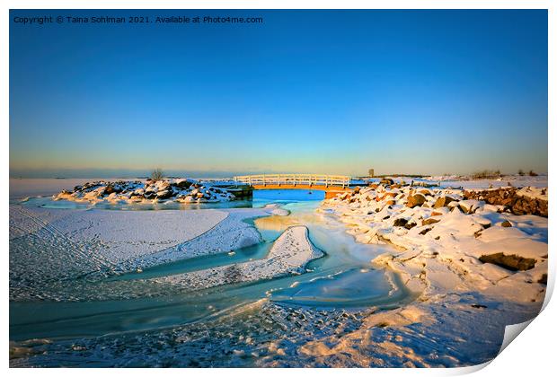 Breakwater on Cold February Morning Print by Taina Sohlman