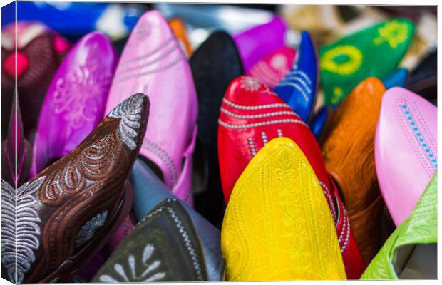Leather slippers in a souk Canvas Print by Jason Wells