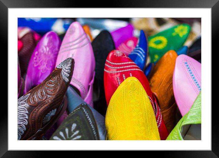 Leather slippers in a souk Framed Mounted Print by Jason Wells