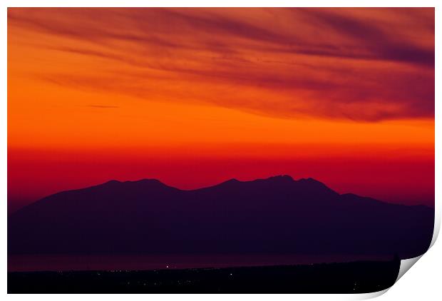Sunset over Mount Olympus, Greece Print by Nic Croad