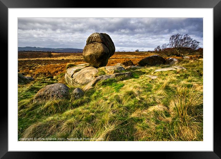 The Rocking Stone on Lawrence field Framed Mounted Print by Chris Drabble