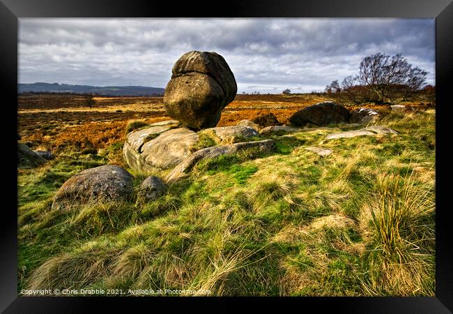 The Rocking Stone on Lawrence field Framed Print by Chris Drabble