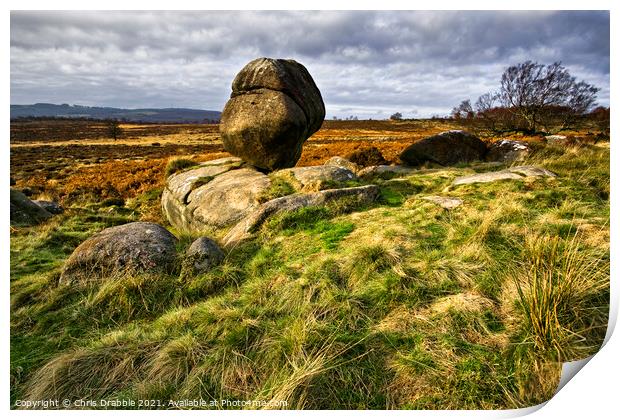 The Rocking Stone on Lawrence field Print by Chris Drabble