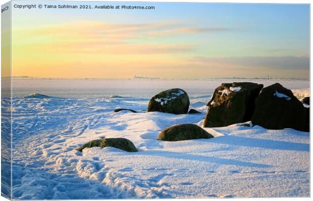 Arctic Winter Morning at the Breakwater Canvas Print by Taina Sohlman