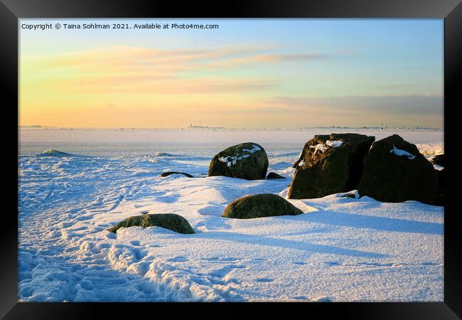 Arctic Winter Morning at the Breakwater Framed Print by Taina Sohlman