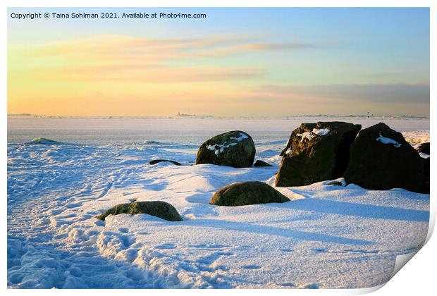 Arctic Winter Morning at the Breakwater Print by Taina Sohlman