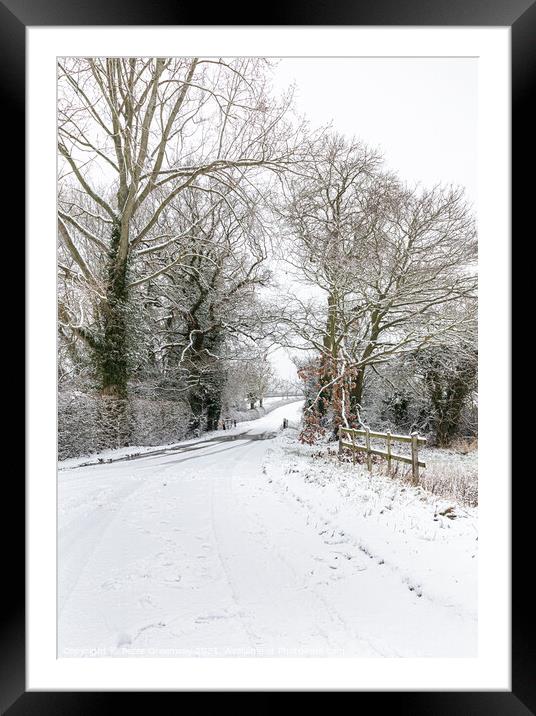 Snowy Rural Landscape Around Chetwode In Buckingha Framed Mounted Print by Peter Greenway