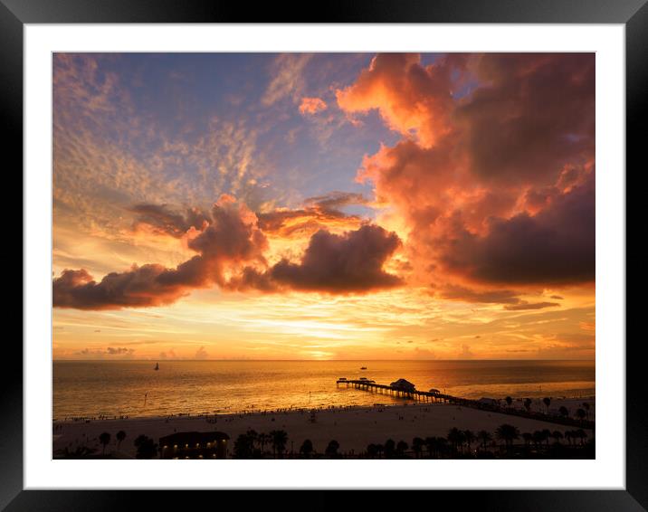 Fiery hues over Pier 60, Clearwater.  Framed Mounted Print by Tommy Dickson