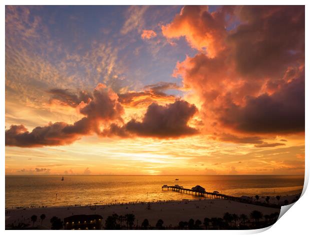 Fiery hues over Pier 60, Clearwater.  Print by Tommy Dickson