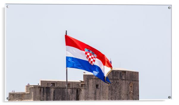 Croatian flag in front of the city walls Acrylic by Jason Wells