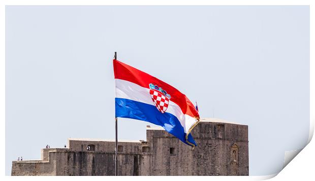 Croatian flag in front of the city walls Print by Jason Wells