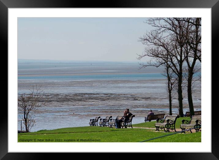 View overlooking the estuary from the cliff gardens, Southend on Sea, Essex, UK. Framed Mounted Print by Peter Bolton