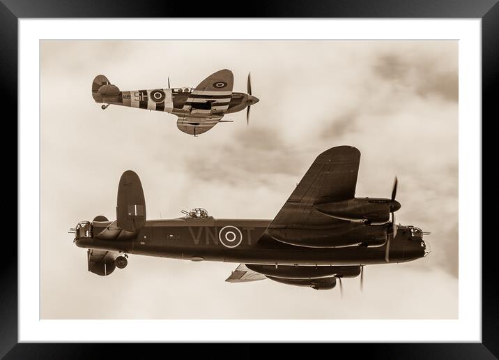 Lancaster escorted by a Spitfire Framed Mounted Print by Jason Wells