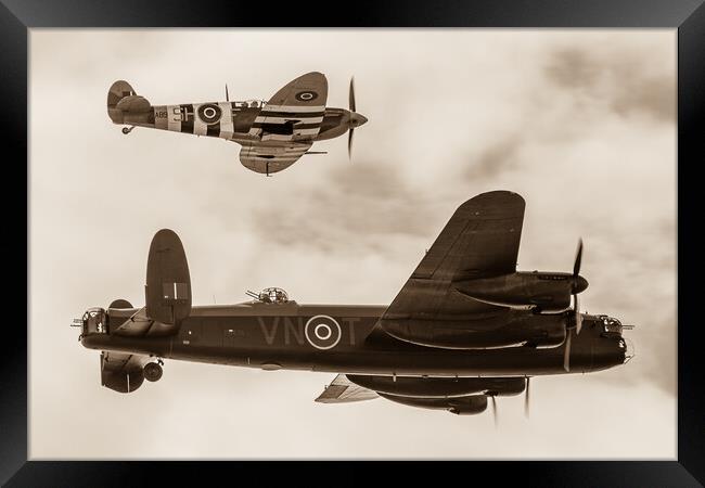 Lancaster escorted by a Spitfire Framed Print by Jason Wells