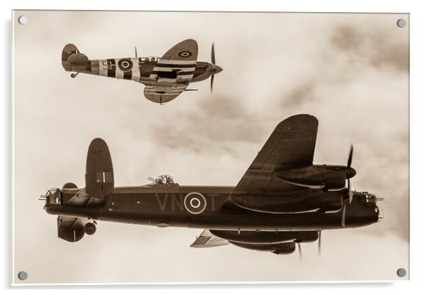Lancaster escorted by a Spitfire Acrylic by Jason Wells