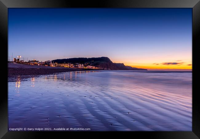 Winter dawn over Sidmouth Beach Framed Print by Gary Holpin