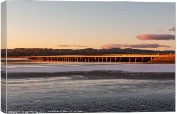 Winter Sunset, Arnside Viaduct Canvas Print by Liz Withey