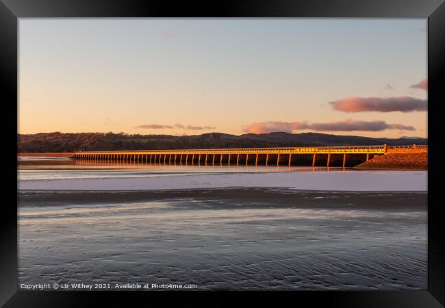 Winter Sunset, Arnside Viaduct Framed Print by Liz Withey