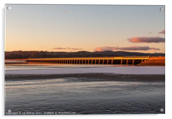 Winter Sunset, Arnside Viaduct Acrylic by Liz Withey