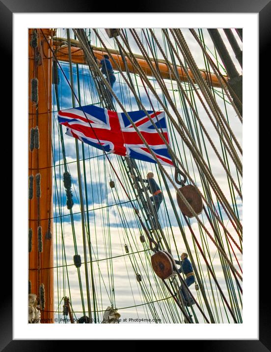 STS Sedov raises the Union flag as she visits Southend on Sea in 2011. Framed Mounted Print by Peter Bolton