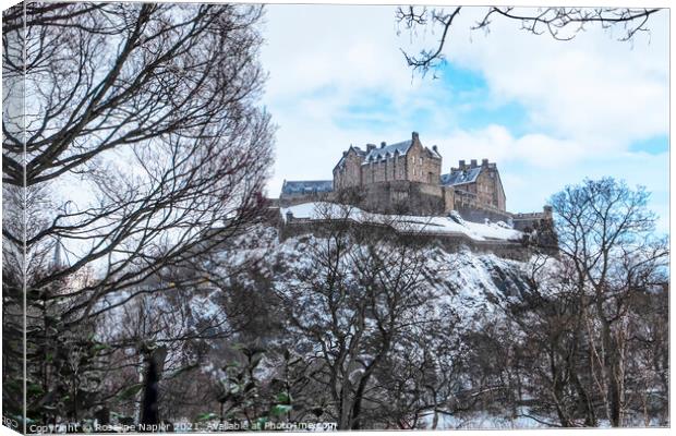 Edinburgh Castle in snow Canvas Print by Rosaline Napier