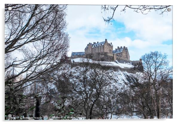 Edinburgh Castle in snow Acrylic by Rosaline Napier