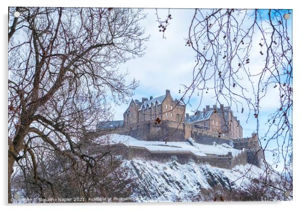 Edinburgh Castle Winter Acrylic by Rosaline Napier