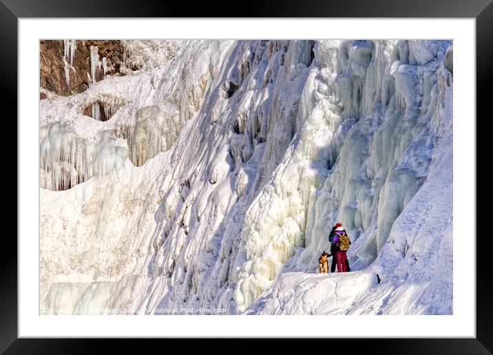 OutdTwo people with their dog at the frozen Chutes de Chaudière at Charny near Quebec City, Canadaoor  Framed Mounted Print by Colin Woods
