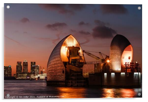 Thames barrier at sunset Acrylic by tim miller