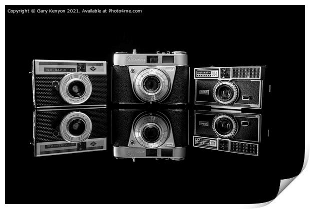 Trio of vintage cameras Print by Gary A Kenyon