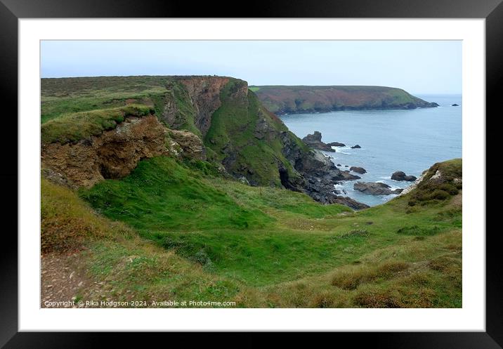 Green Coastline of Hell's Mouth, Cornwall, England Framed Mounted Print by Rika Hodgson