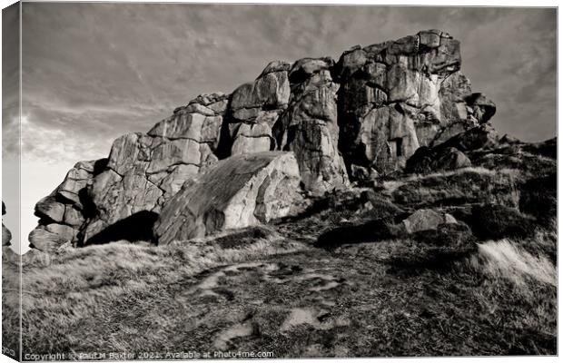 Almscliffe Crag (black and white) Canvas Print by Paul M Baxter