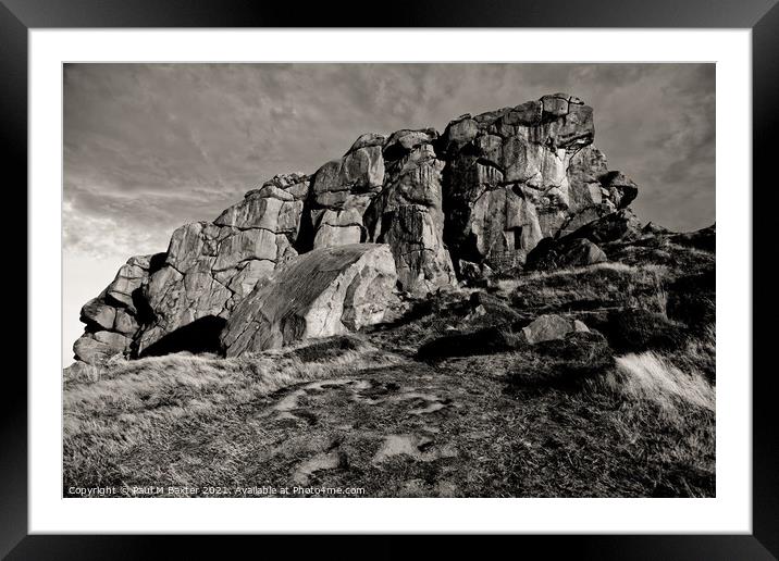 Almscliffe Crag (black and white) Framed Mounted Print by Paul M Baxter