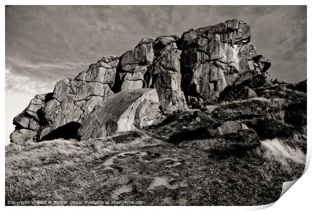 Almscliffe Crag (black and white) Print by Paul M Baxter